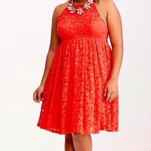 Torrid Tomato Red Racerback Summer Lace A-line Knee-Length Swing Dress OX